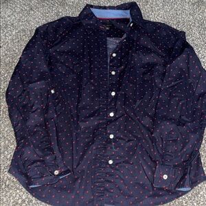 Talbots Navy Button Down Shirt with Red Dots